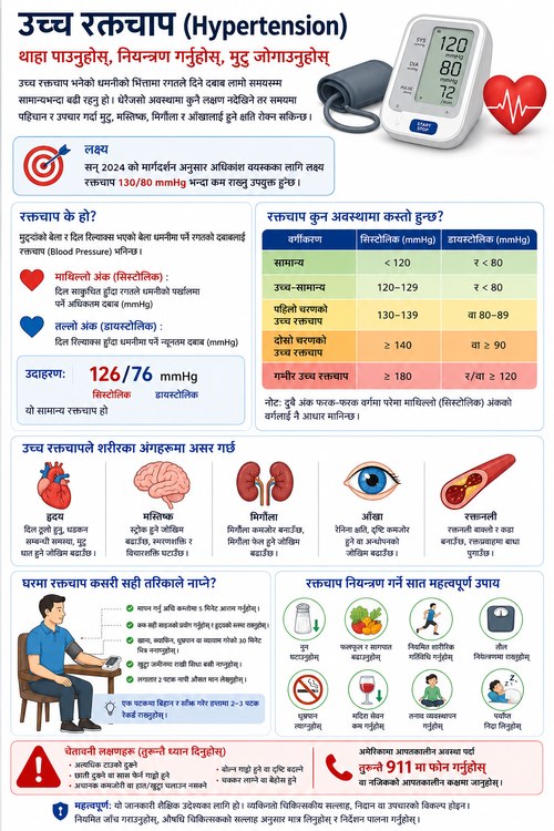 उच्च रक्तचाप इन्फोग्राफिक — थाहा पाउनुहोस्, नियन्त्रण गर्नुहोस्, मुटु जोगाउनुहोस्