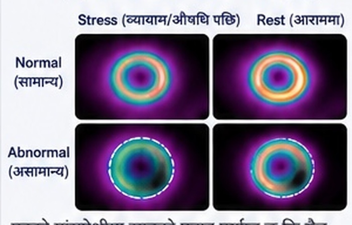 न्युक्लियर स्ट्रेस परीक्षणमा मायोकार्डियल पर्फ्युजनको प्रतिनिधि चित्र
