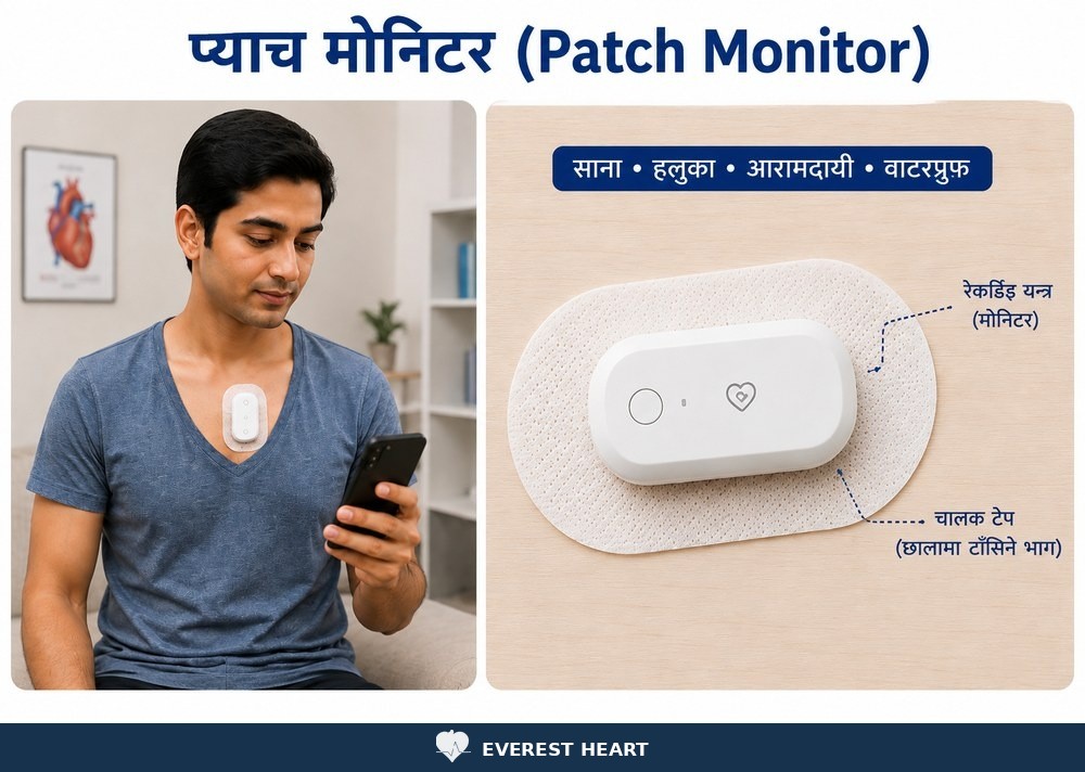 छातीमा टाँसिने प्याच ECG मोनिटर उपकरण